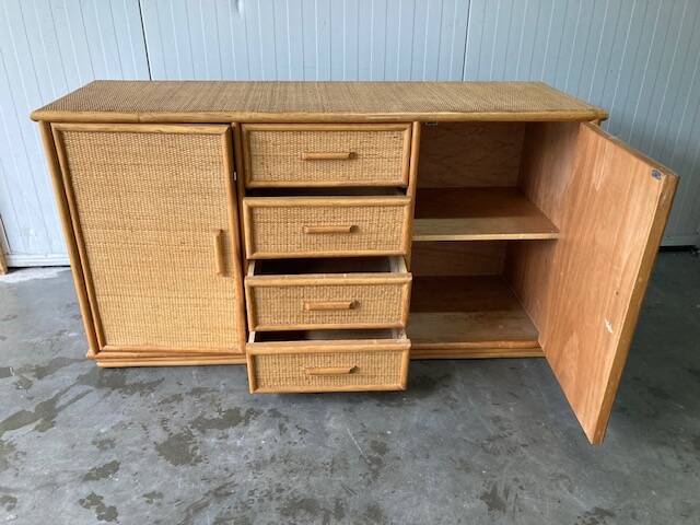 Vintage rattan sideboard in Roche Bobois style