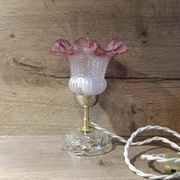 Upcycled vintage pink tulip glass table lamp