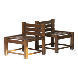 Ensemble de 2 chaises brutalistes uniques de « Elana » Bydgoszcz, Pologne, années 1970