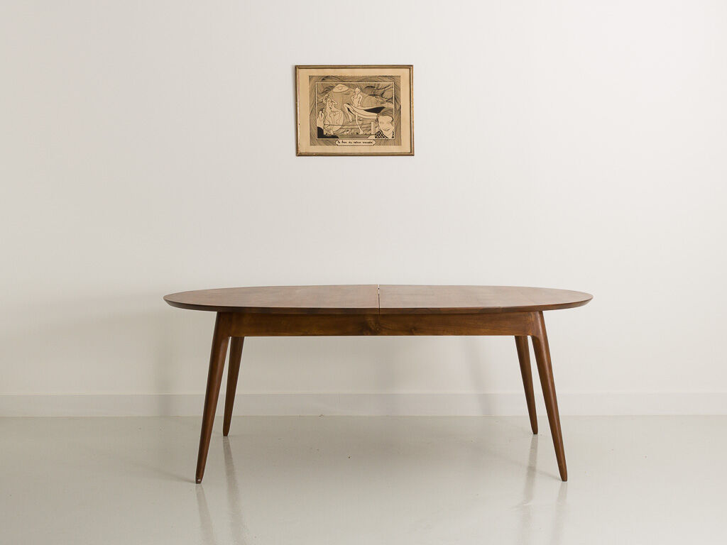 Custom-made solid walnut dining table with 4 extensions, for 6 to 16 people