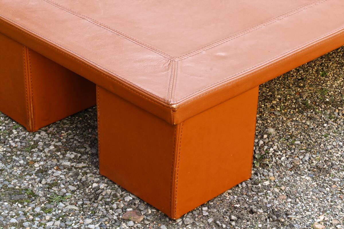 Cognac leather coffee table, vintage 1980s.