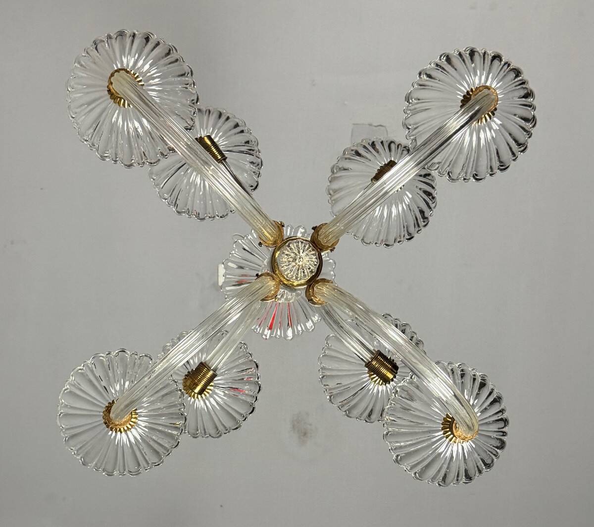 Venetian Chandelier in Colorless Murano Glass and Brass Circa 1950