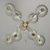 Venetian Chandelier in Colorless Murano Glass and Brass Circa 1950