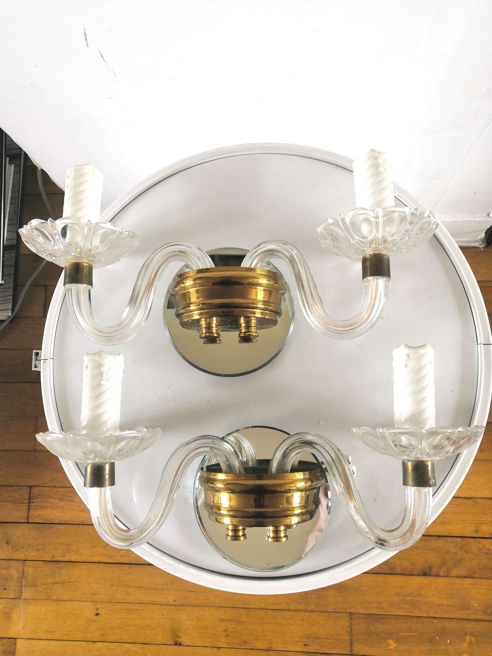 2 double wall lamps in Murano glass and mirror design 50s