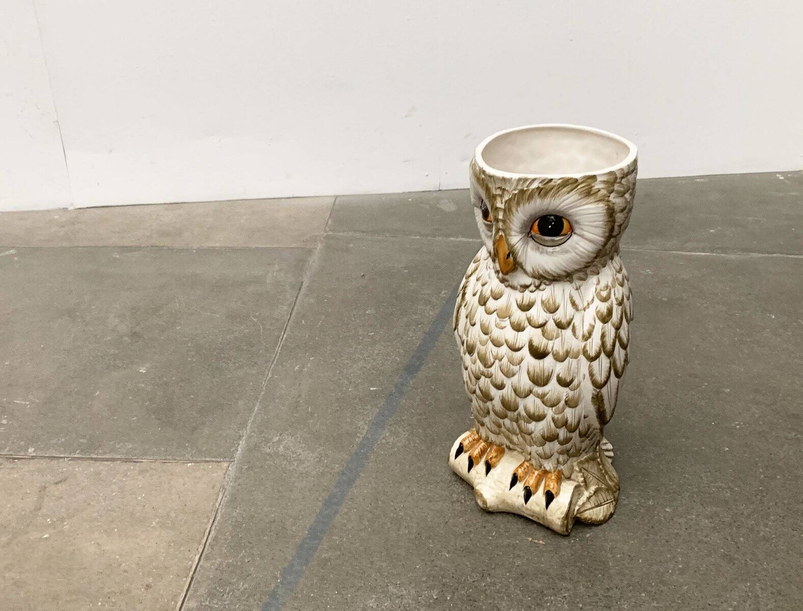 Vintage Italian ceramic owl umbrella stand