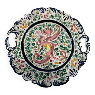 Plat / Vide Poche en Faïence Massé Frères- Decor en Relief Dragon et F