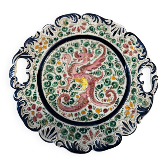 Plate / Ashtray in Massé Frères Earthenware - Relief Decoration of Dragon and F