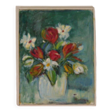 Oil on Swedish canvas "Vase and Flowers" by M. Hernek