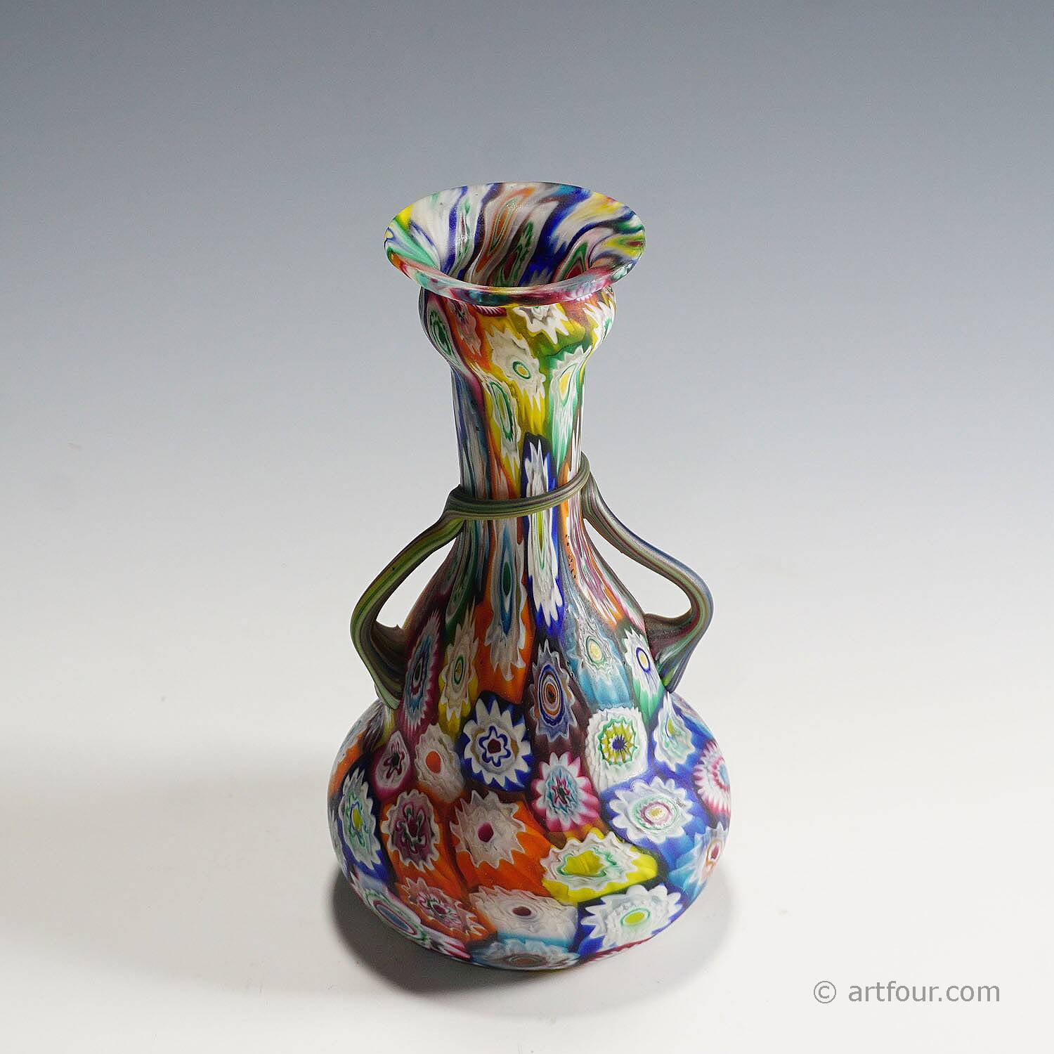 Multicoloured millefiori murrine vase by Fratelli Toso, Murano, early 20th century.