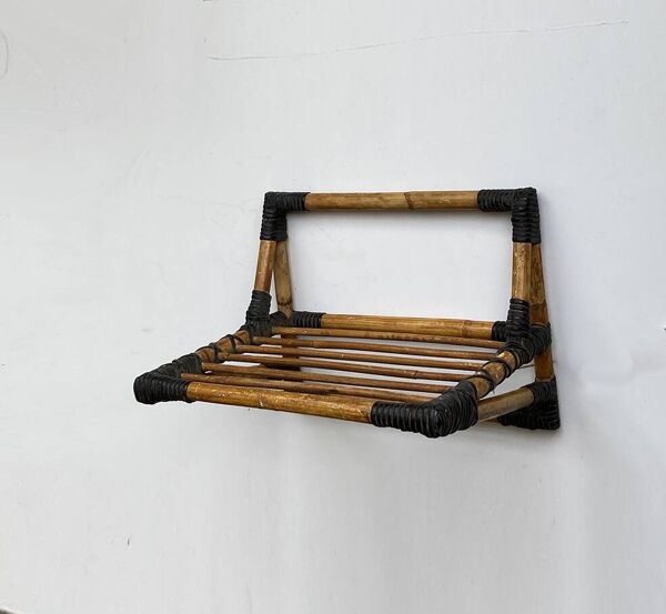 Paire d'etageres chevet en rotin 1950 vintage