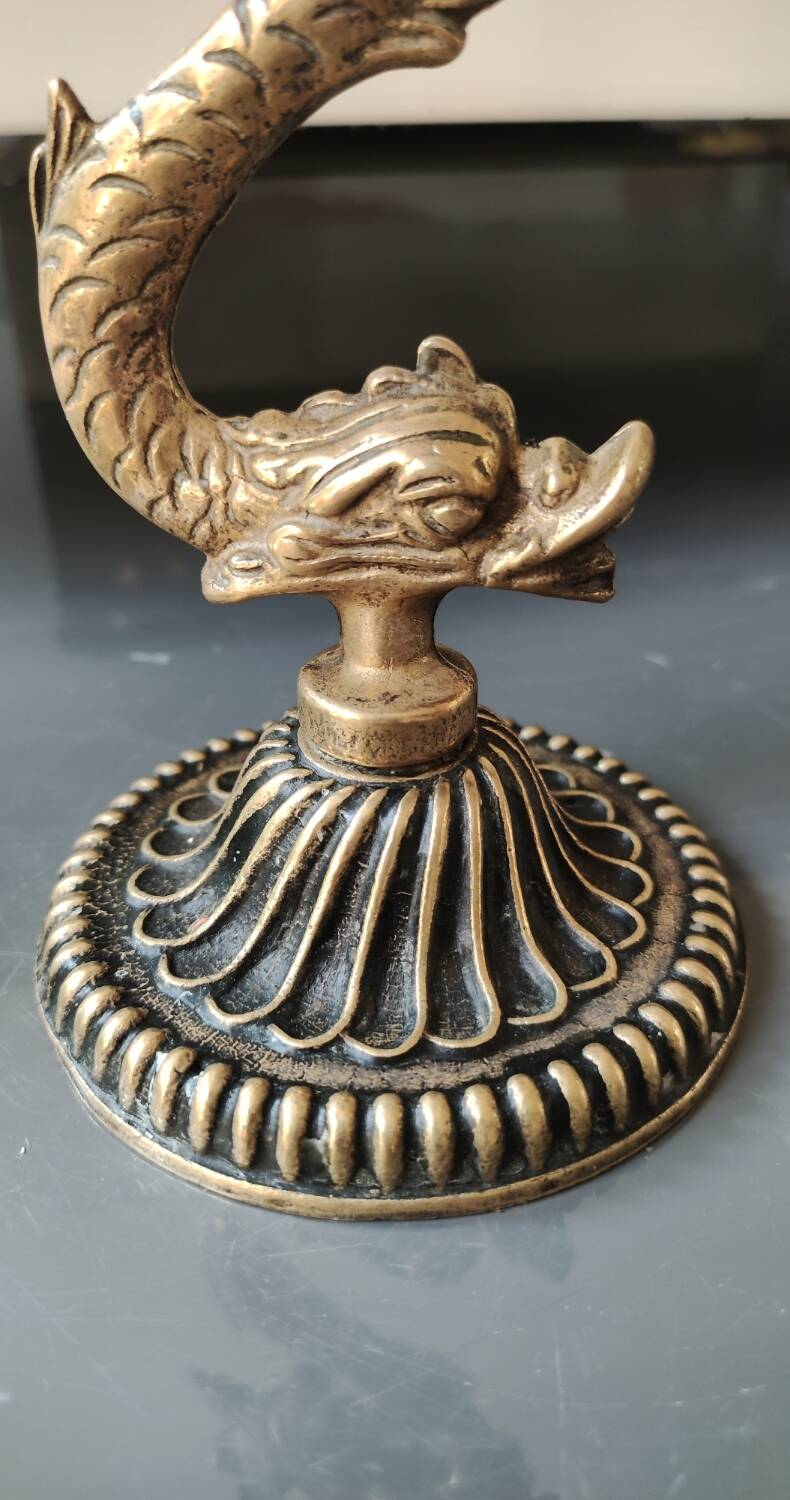 Pair of Art Nouveau style Koi Carp Candlesticks. In old gold patinated bronze.