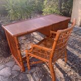 Desk and armchair rattan and vintage bamboo