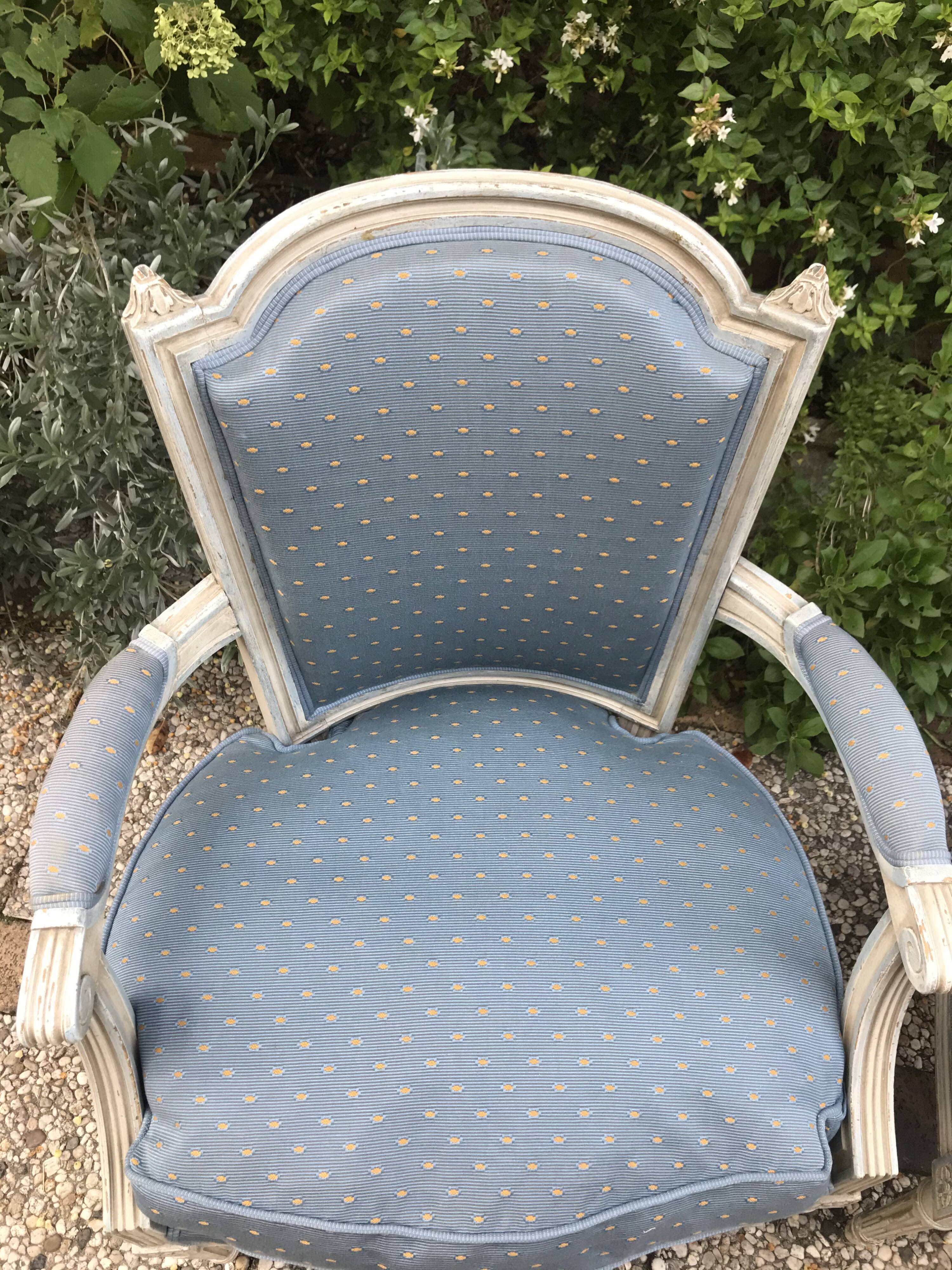 Pair of blue Louis XVI style armchairs