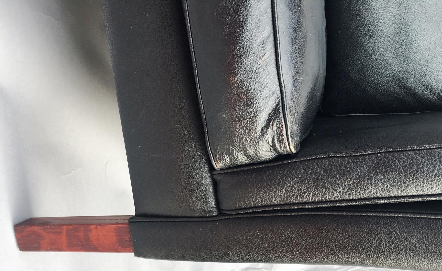 Scandinavian sofa in black leather, early 1970s