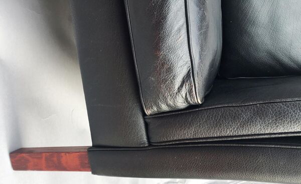 Canapé scandinave en cuir noir, années 70