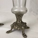 Paire de vases soliflore en verre emaille pied griffe en régule napoleon III