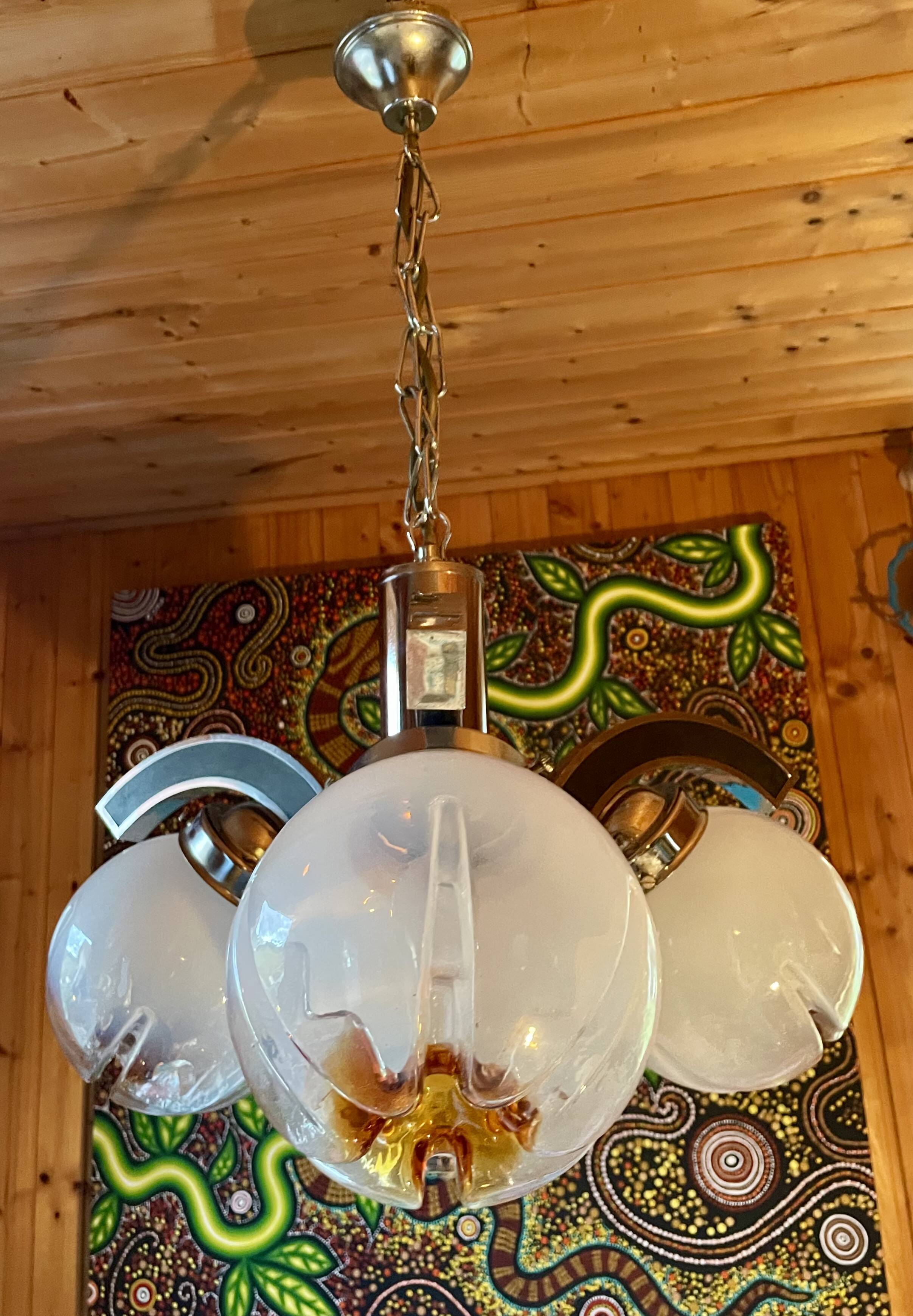 Chandelier, pendant light, vintage ceiling light, Space Age, Murano "Mazzega", 70s