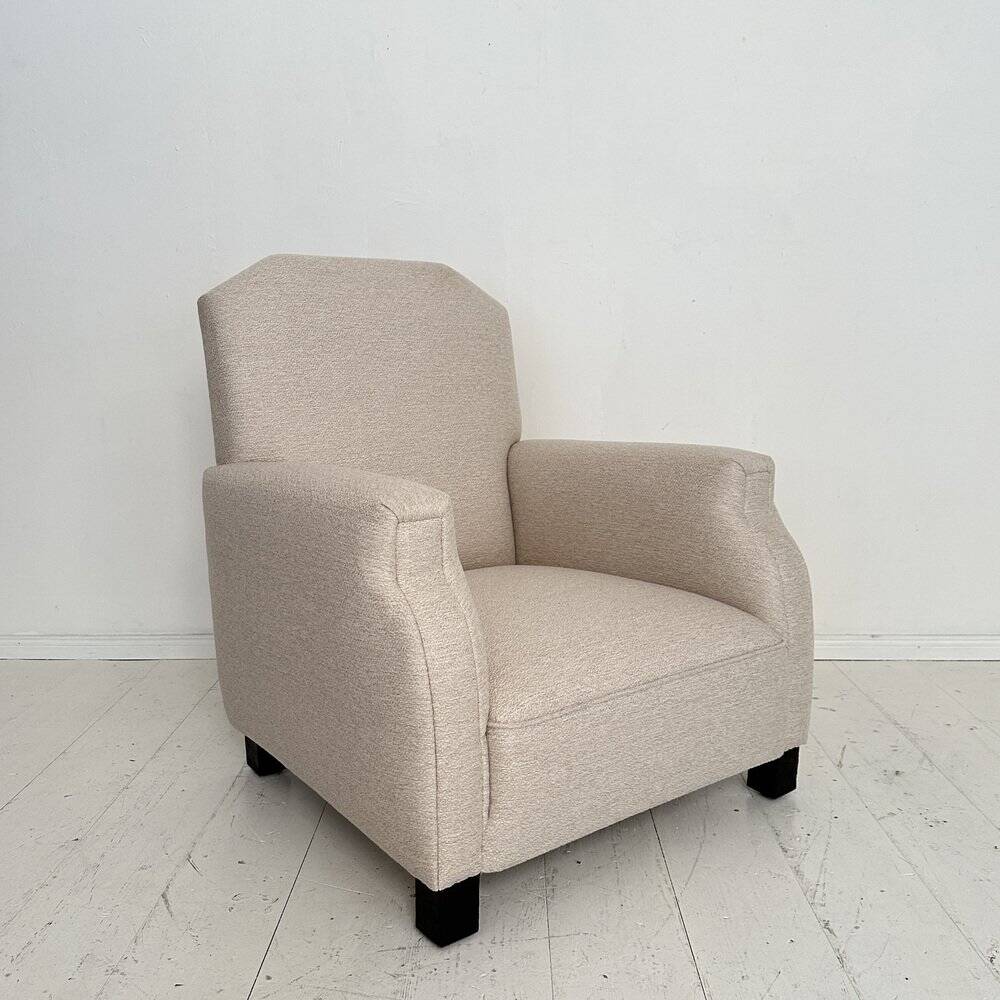 Vintage German Art Deco Armhair in White Fabric, 1920s