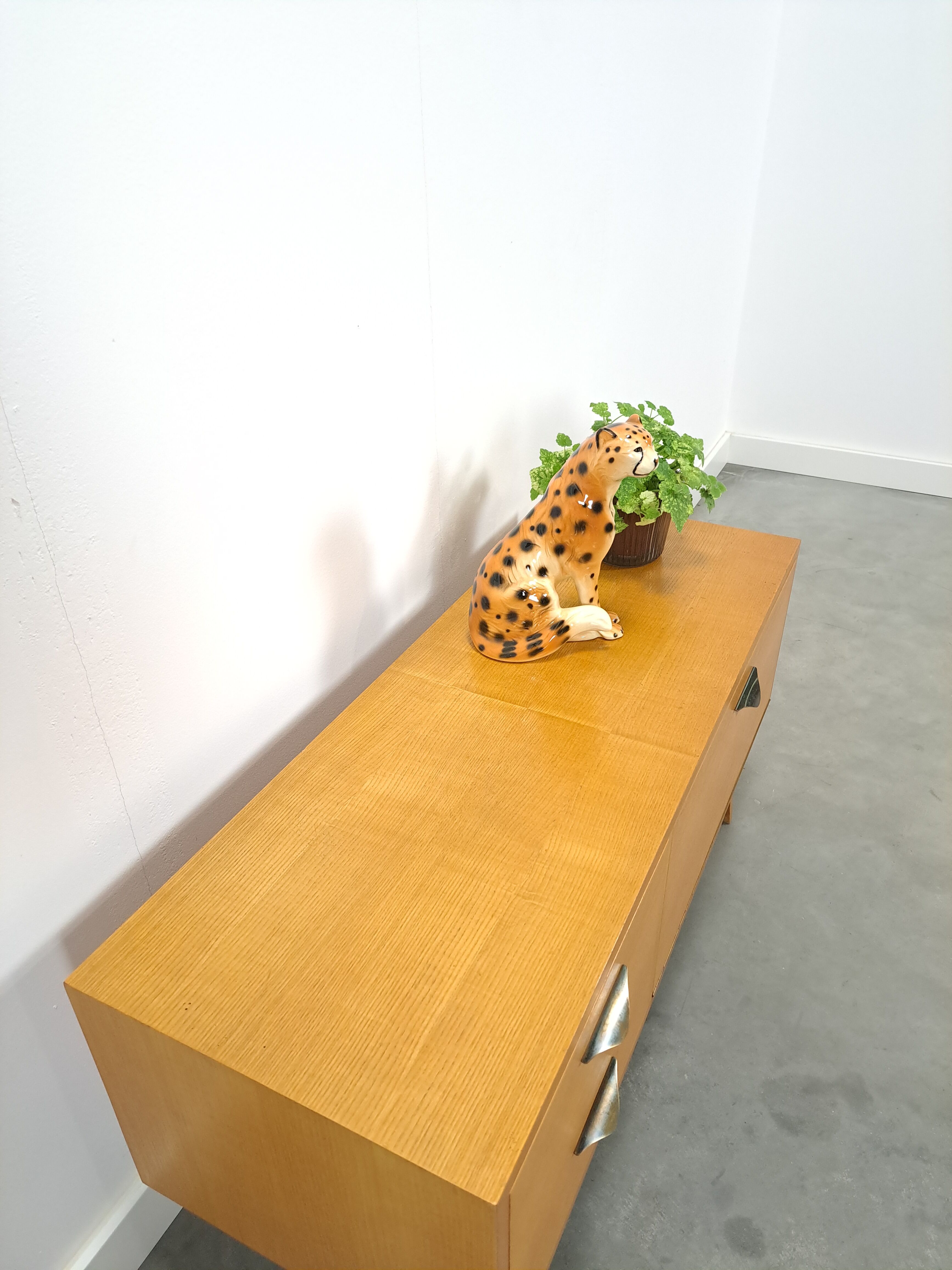 TV cabinet veneer vintage with drawers and brass