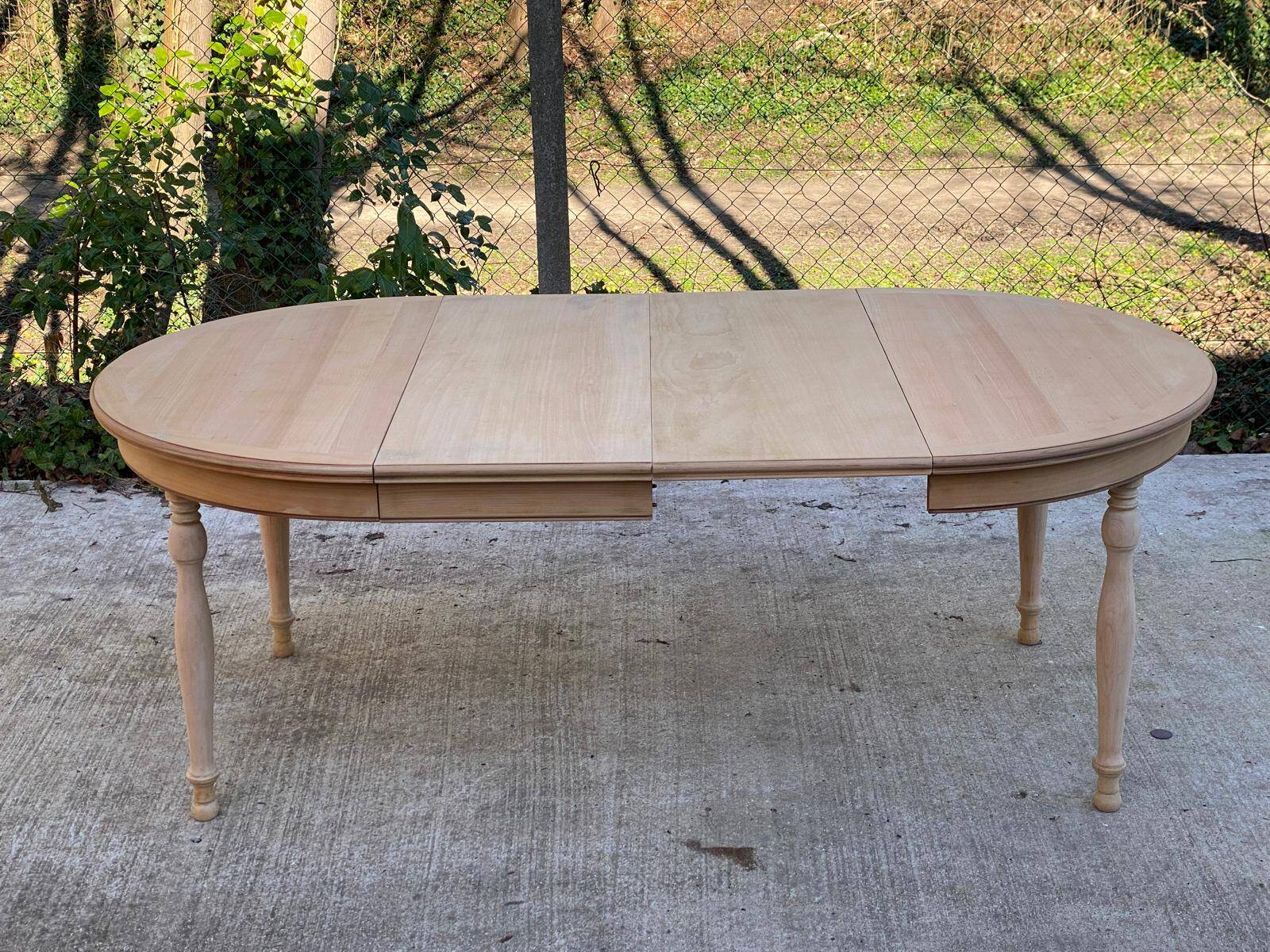 Renovated Louis Philippe round extendable dining table 115cm with 2 extensions.