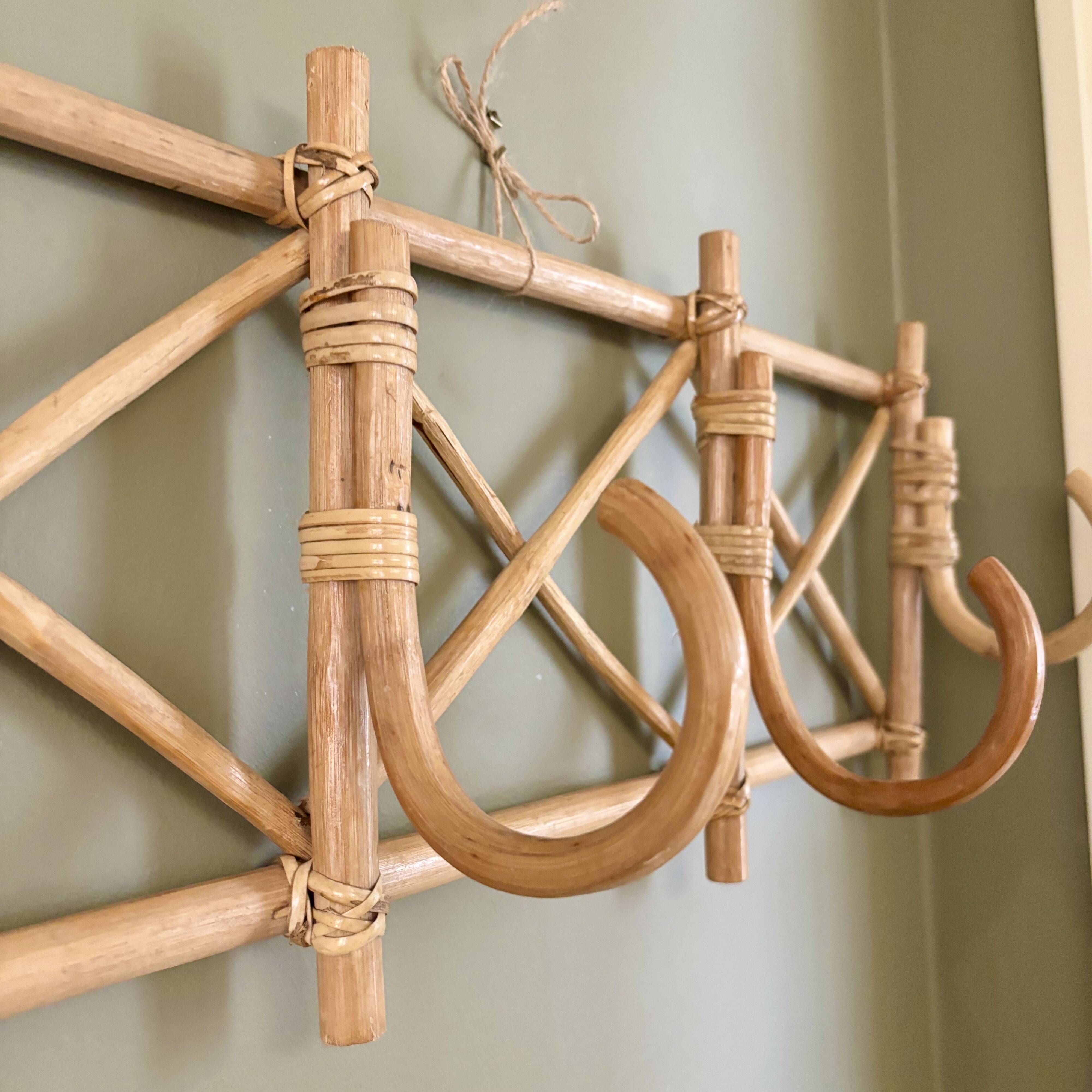 Vintage rattan wall coat rack