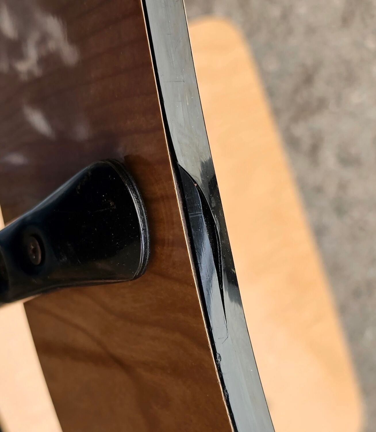 Chairs in black and light brown formica