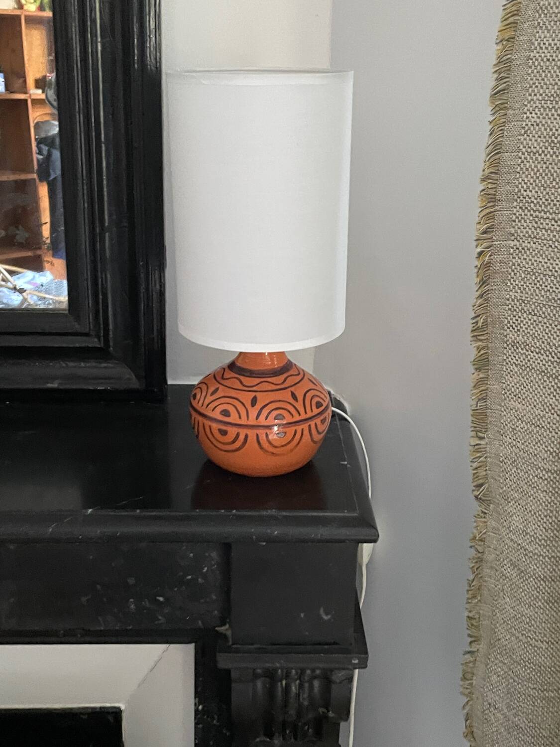 Small vintage lamp hand-painted, ceramic, 1980s.