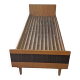 Double bed Mid-Century in brown and black wood, 1960s, Czech production.