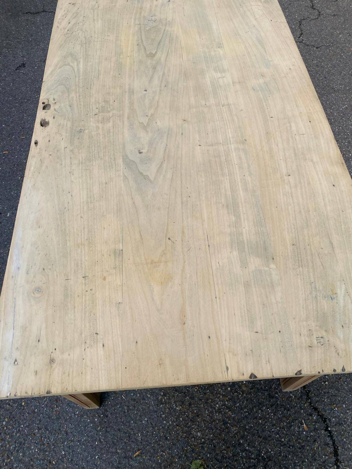 Renovated farmhouse table in raw solid wood with 2 drawers, 1920, 140x80cm.