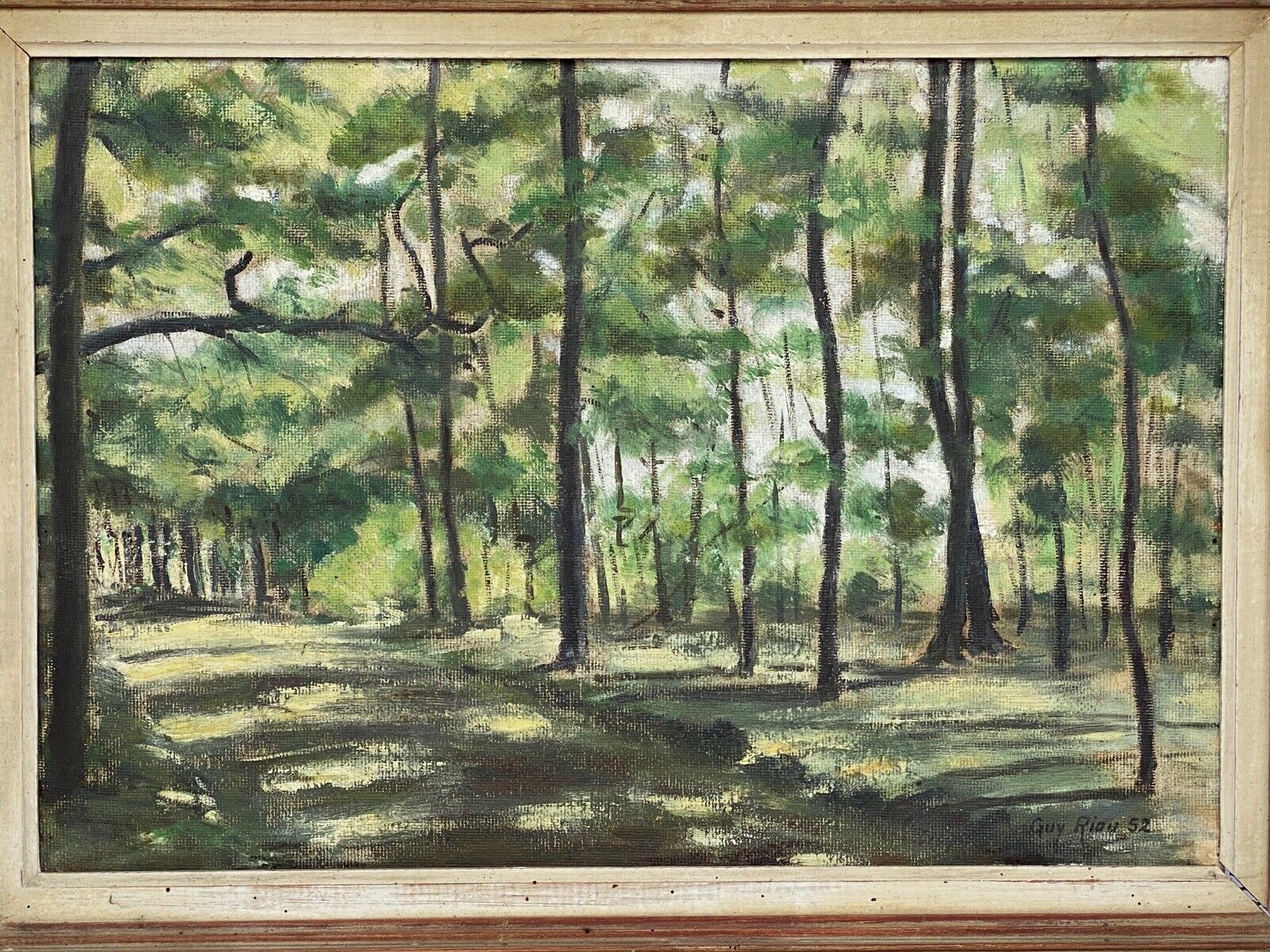 Gouache watercolor on paper by guy riou sous bois 1952 frame ceruse