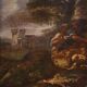 Peinture italienne antique du XVIIIe siècle, paysage avec scène pastorale