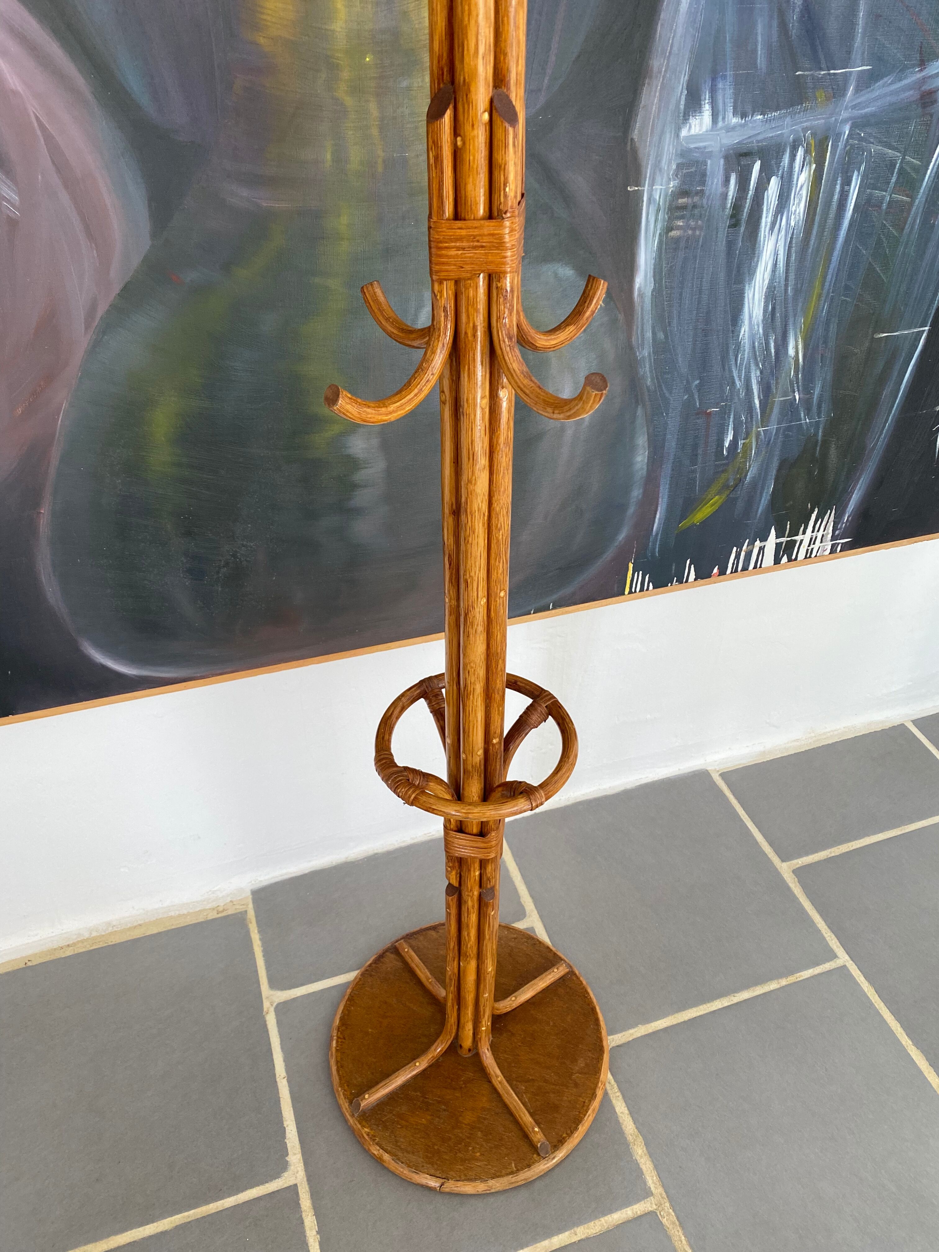 Vintage rattan parrot coat rack