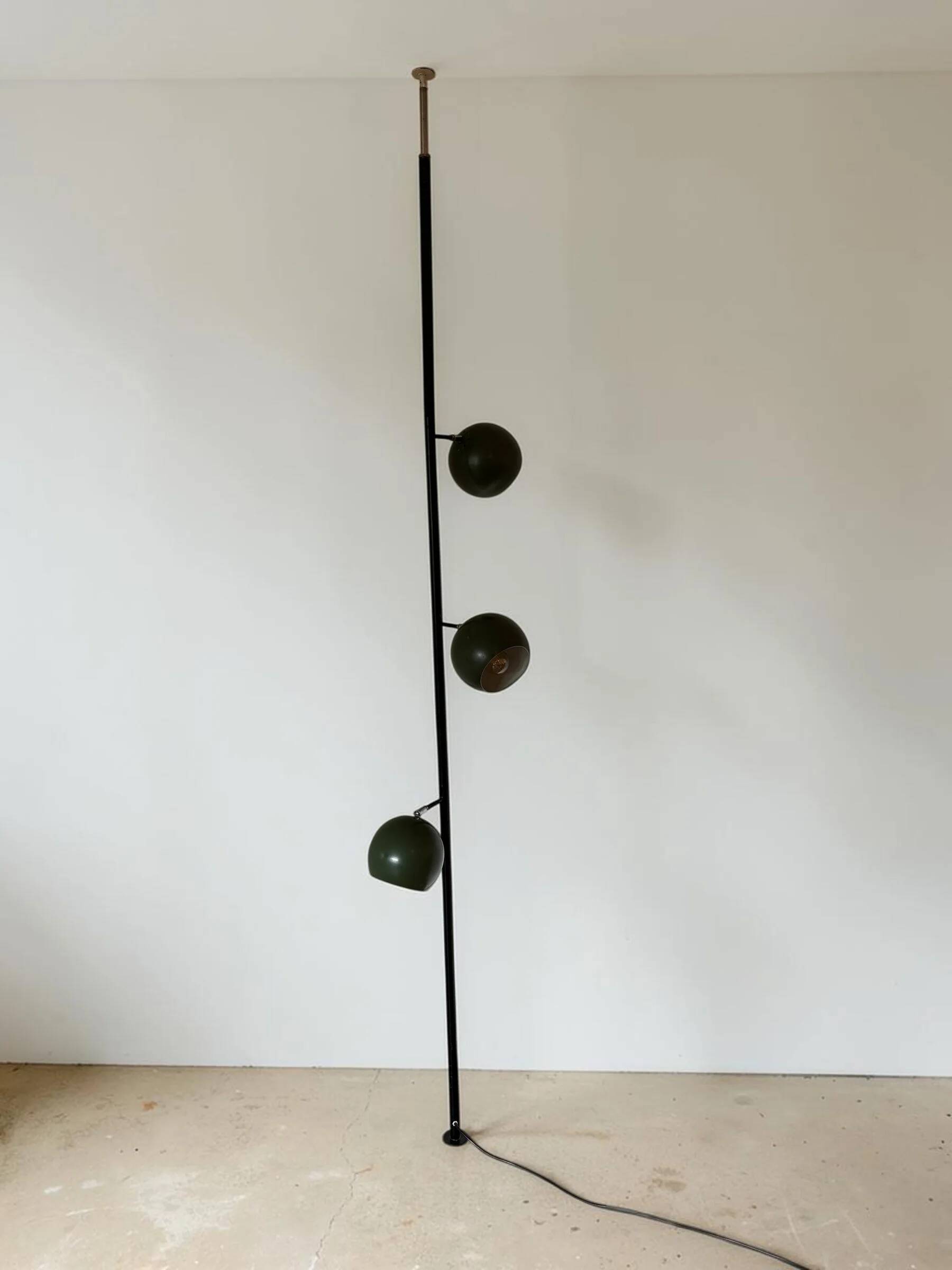 Three-headed "eyeball" floor-to-ceiling lamp, mid-century modern.