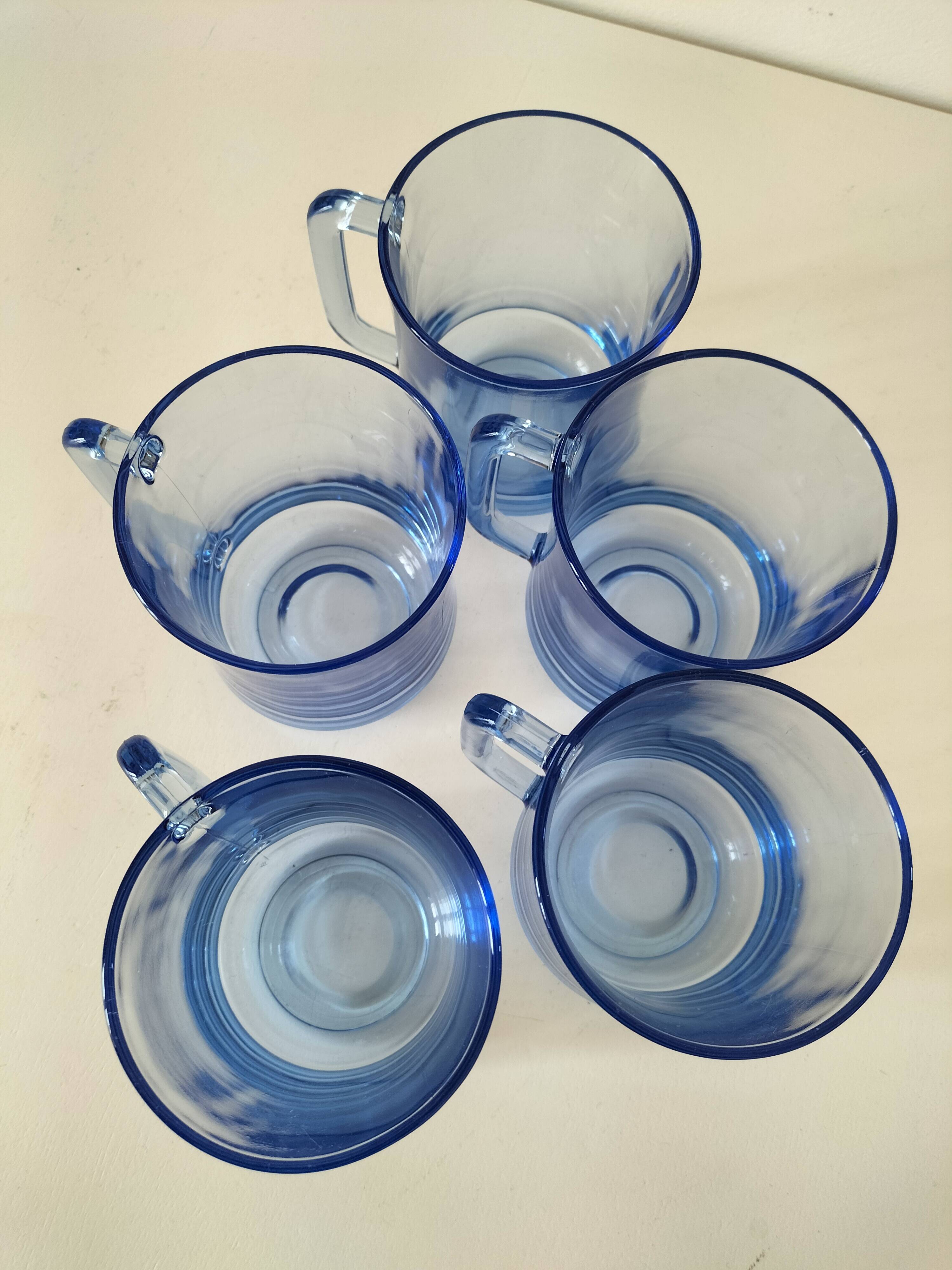 5 transparent blue Duralex mugs – French manufacturing