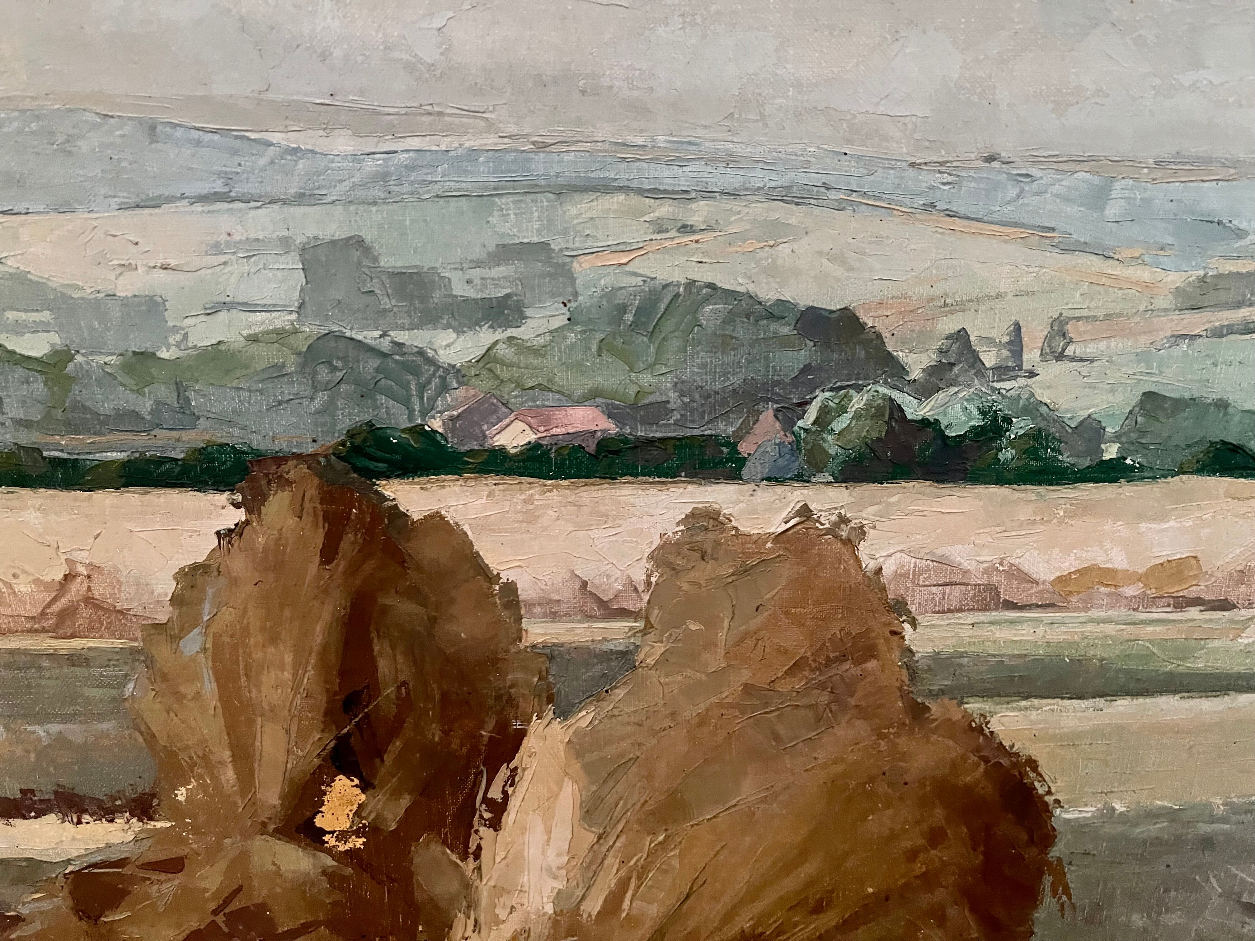 Haystack painting rustic scene by Julien Gerardot Oil on canvas