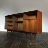 Row / teak, part glass, Mid century Scandinavian buffet