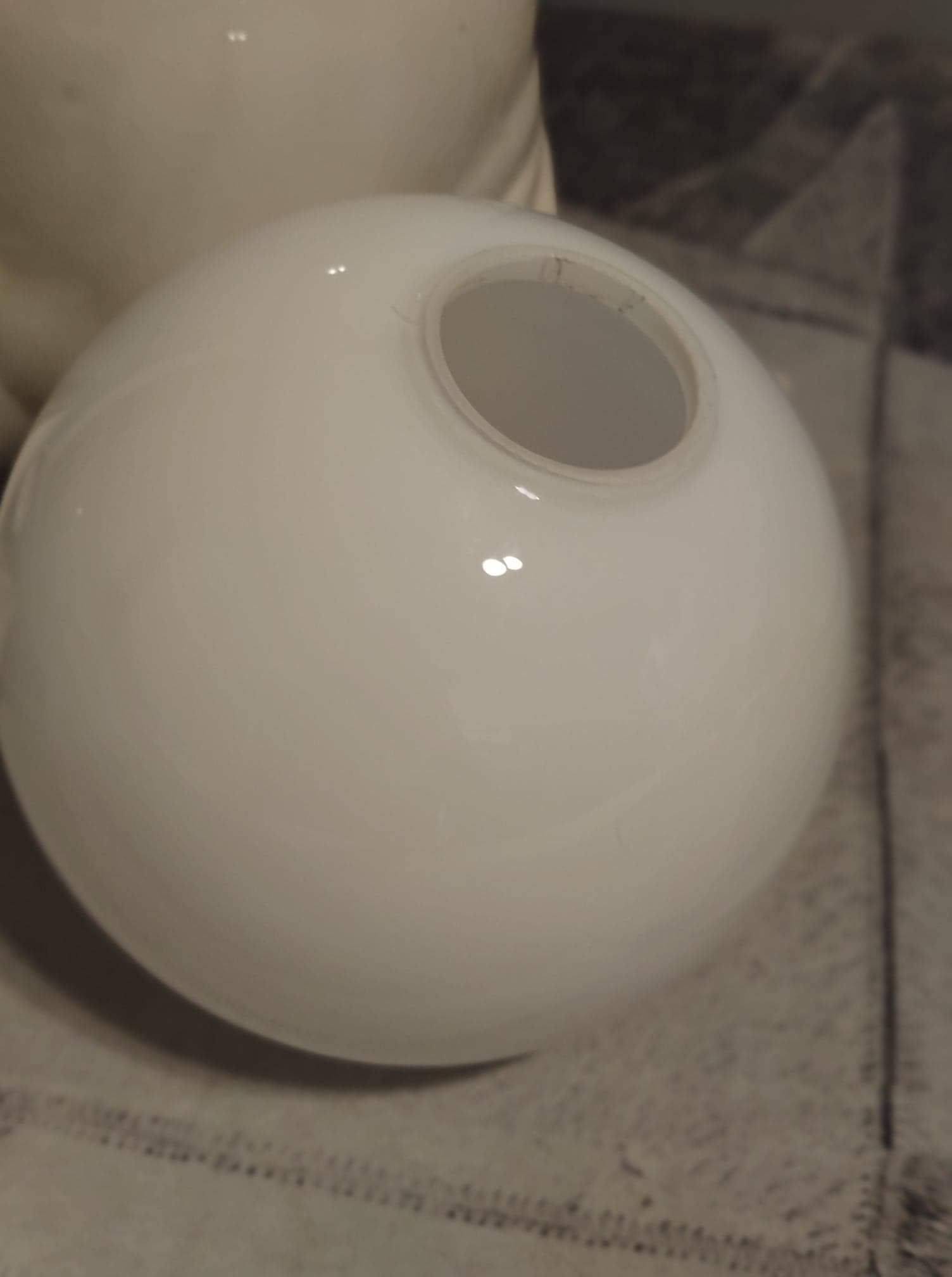 White ceramic sea lion lamp and opaline globe