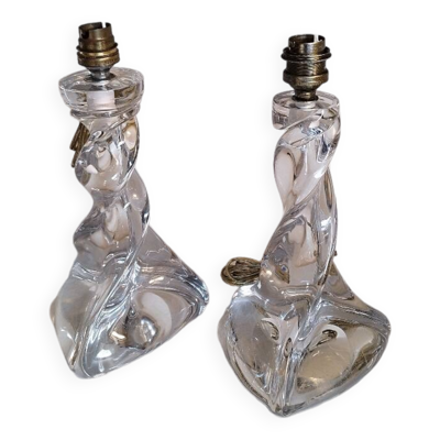 2 pieds de lampe en cristal de Lorraine
