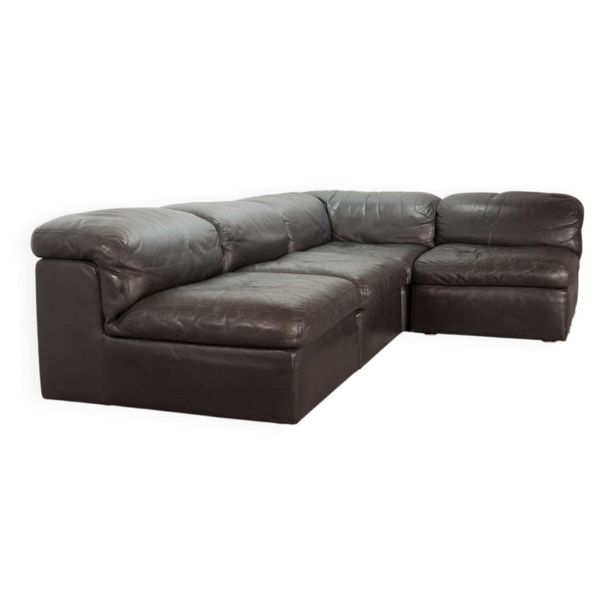 Durlet 'Jeep' Modular Sofa in Anthracite Grey Leather, Belgium 1970s