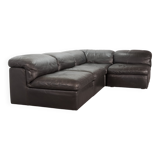Durlet 'Jeep' Modular Sofa in Anthracite Grey Leather, Belgium 1970s