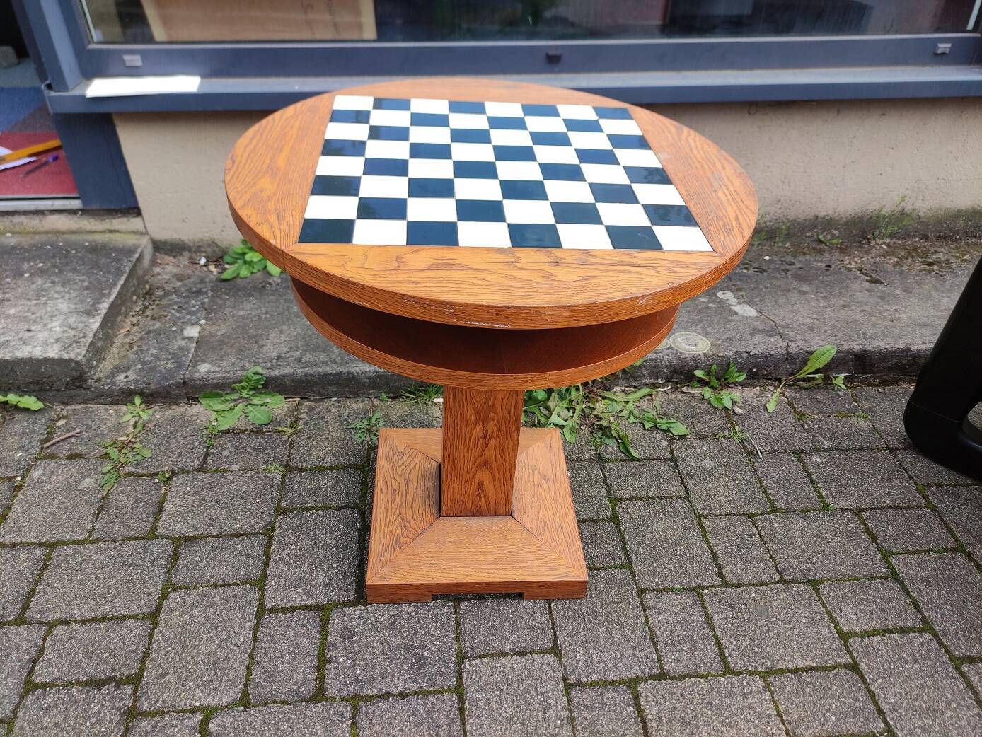 Round Chess Table - Wood - Earthenware - tiles