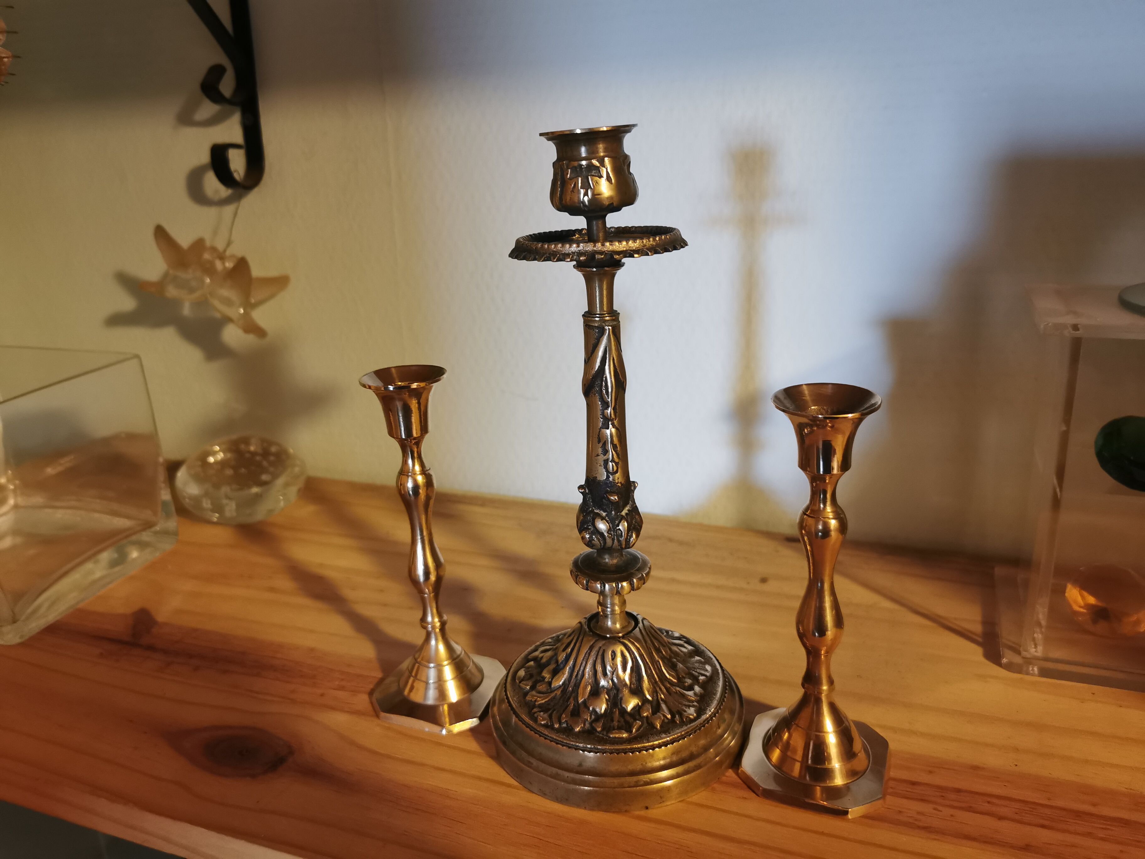 Set of 3 brass candle holders