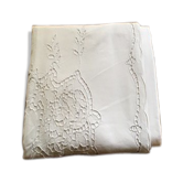 Drap de coton ancien brodé richelieu 230cm x 335cm