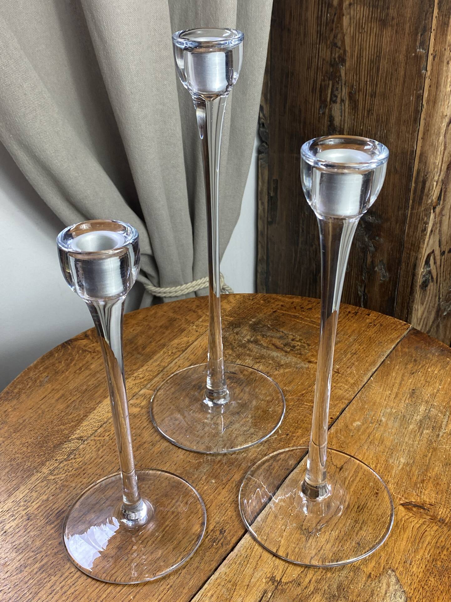 Set of three glass candle holders, Blomster, 1990