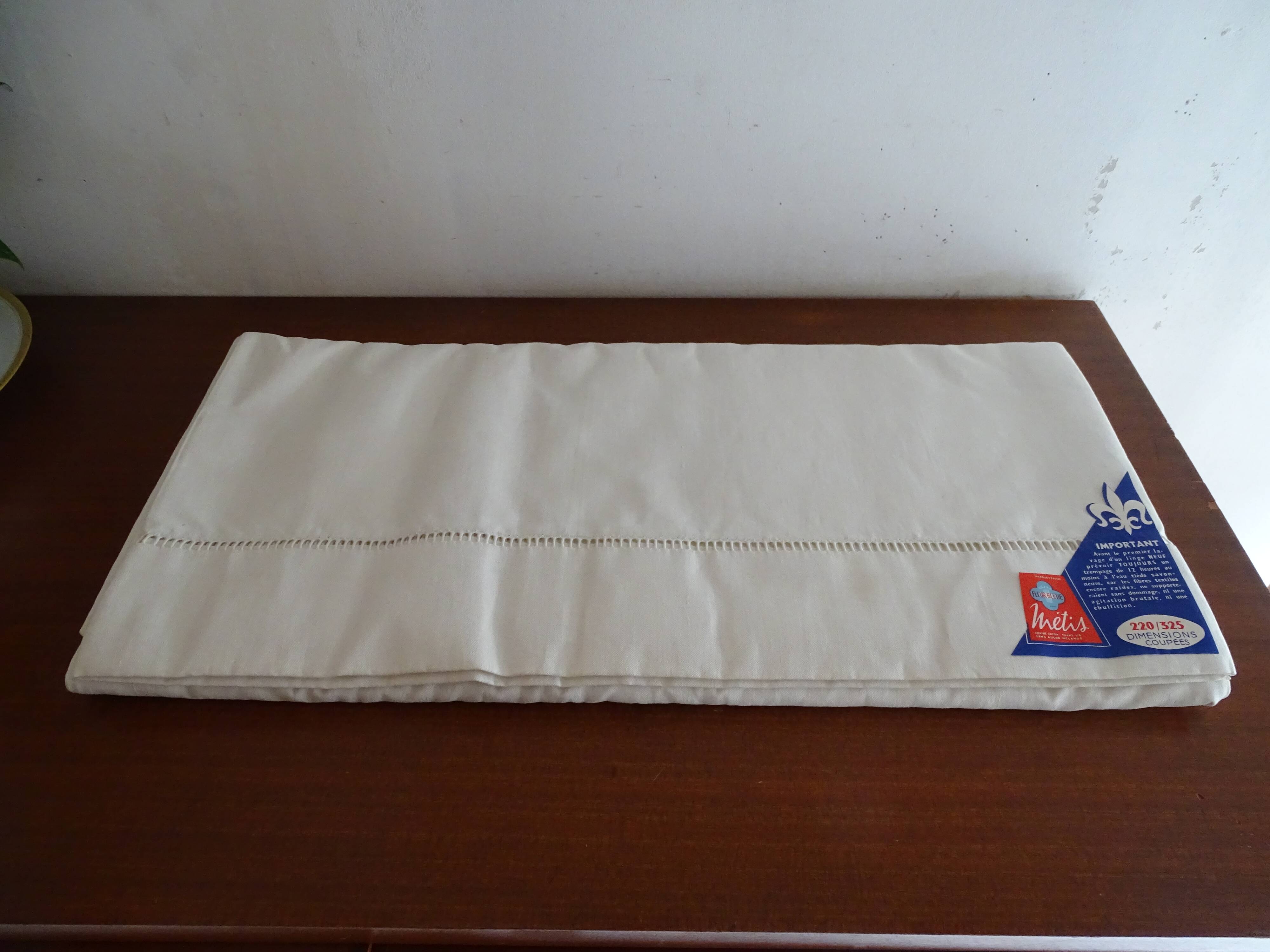 Openwork flat sheet Blue flower cotton mixed-race weft linen 325 x 220 new