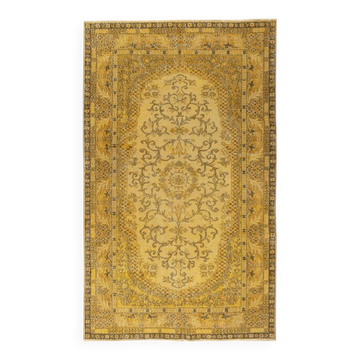 Yellow Overdyed Vintage Turkish Area Rug. Hand-Knotted Wool Carpet for Modern Interiors