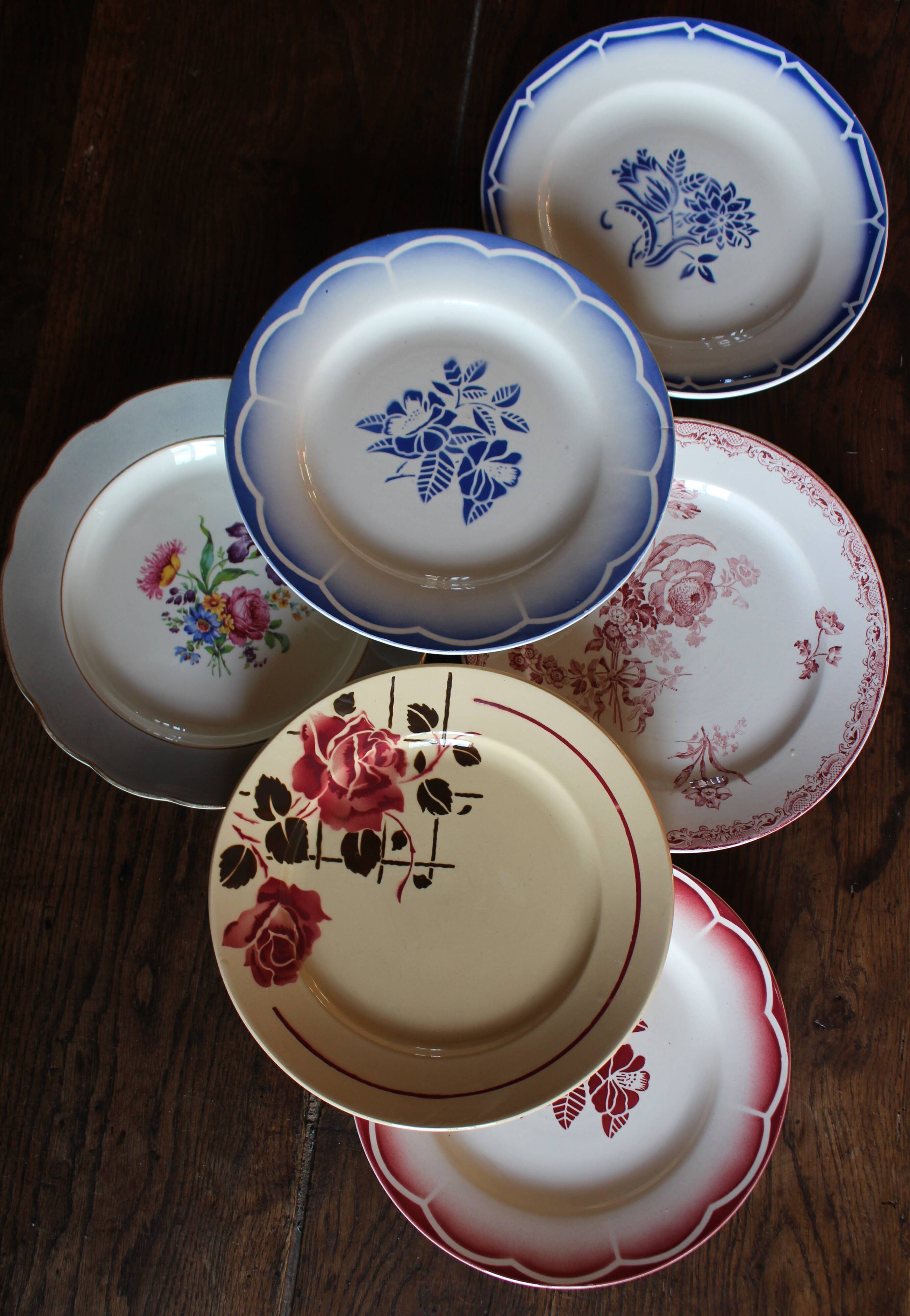 6 mismatched flat plates Marsac Canebière Fontanges Digoin Sarreguemines