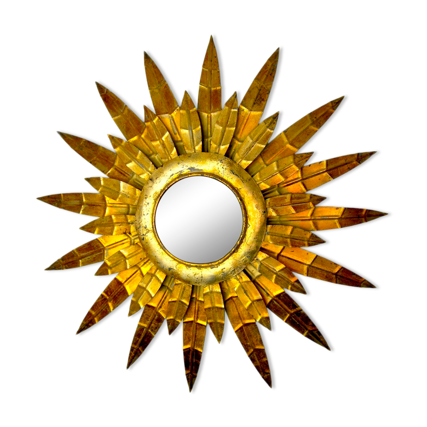 Applique florale soleil brutaliste, métal doré, Italie, 1970