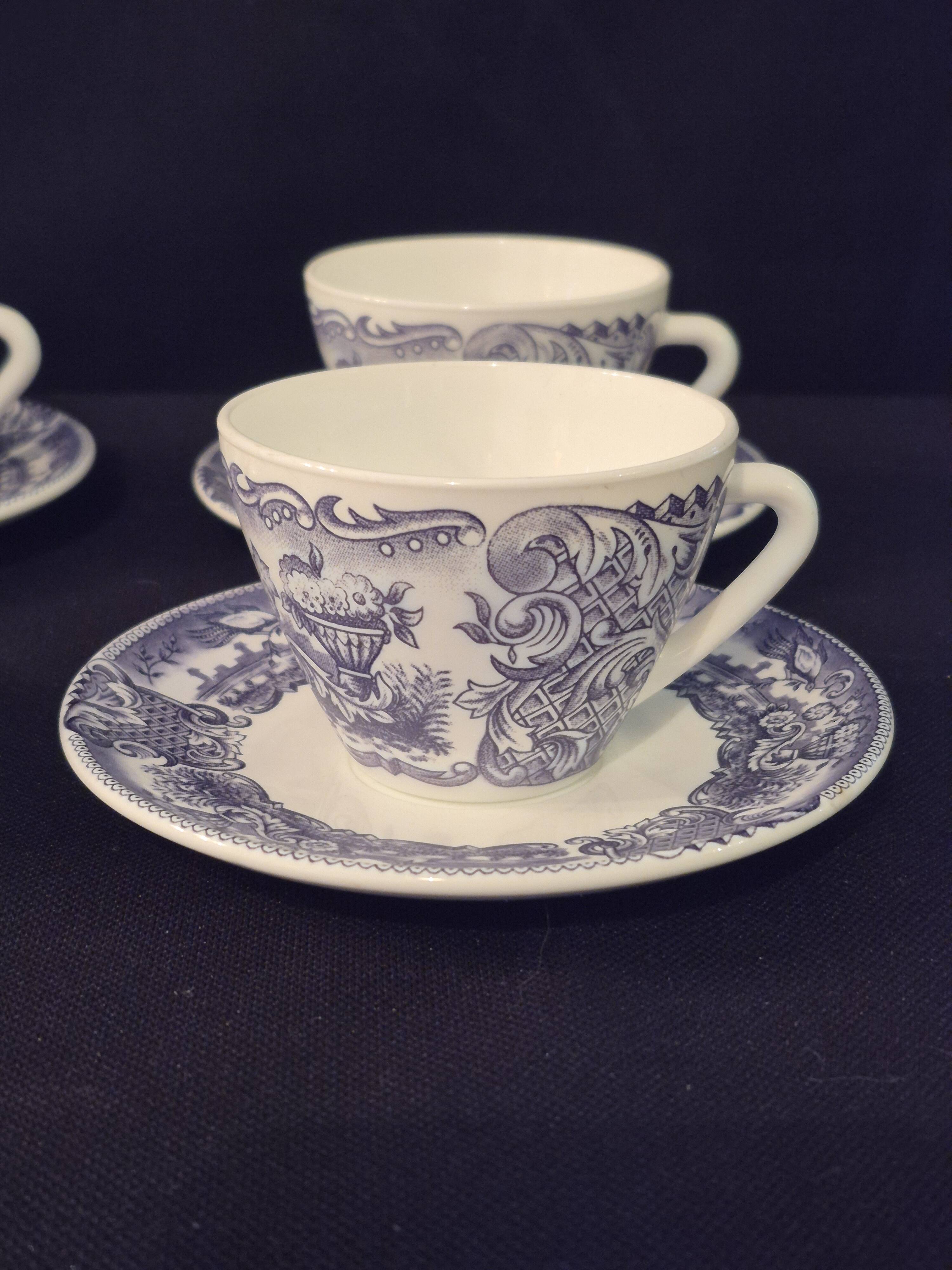 Set of six cups and saucers in opaline, vintage, RIVANEL