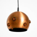 Original 1960s solid copper pendant lamp with orange synthetic glass stones